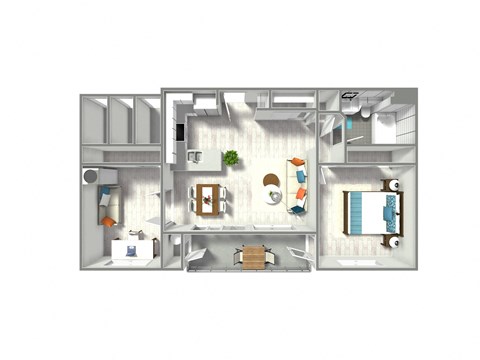 Floor plan for 1 bed, 1 bath, 800 sqft